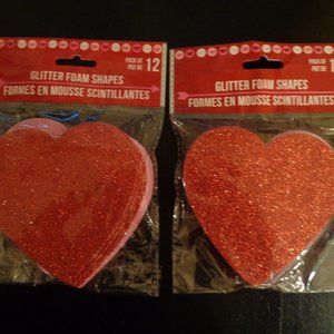 glitter foam hearts 2 sets of 12  about 4" x 4" You will get 12 pink and 12 red